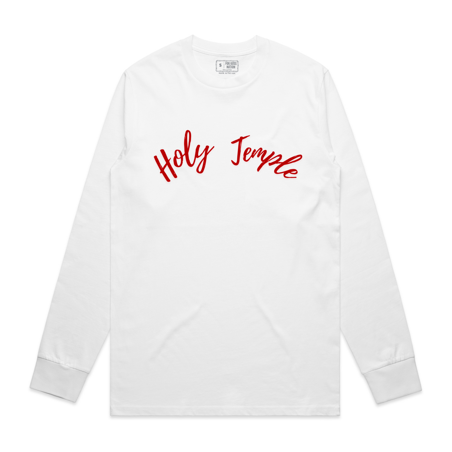 Holy Temple Long Sleeve Tee (Wht/Red)