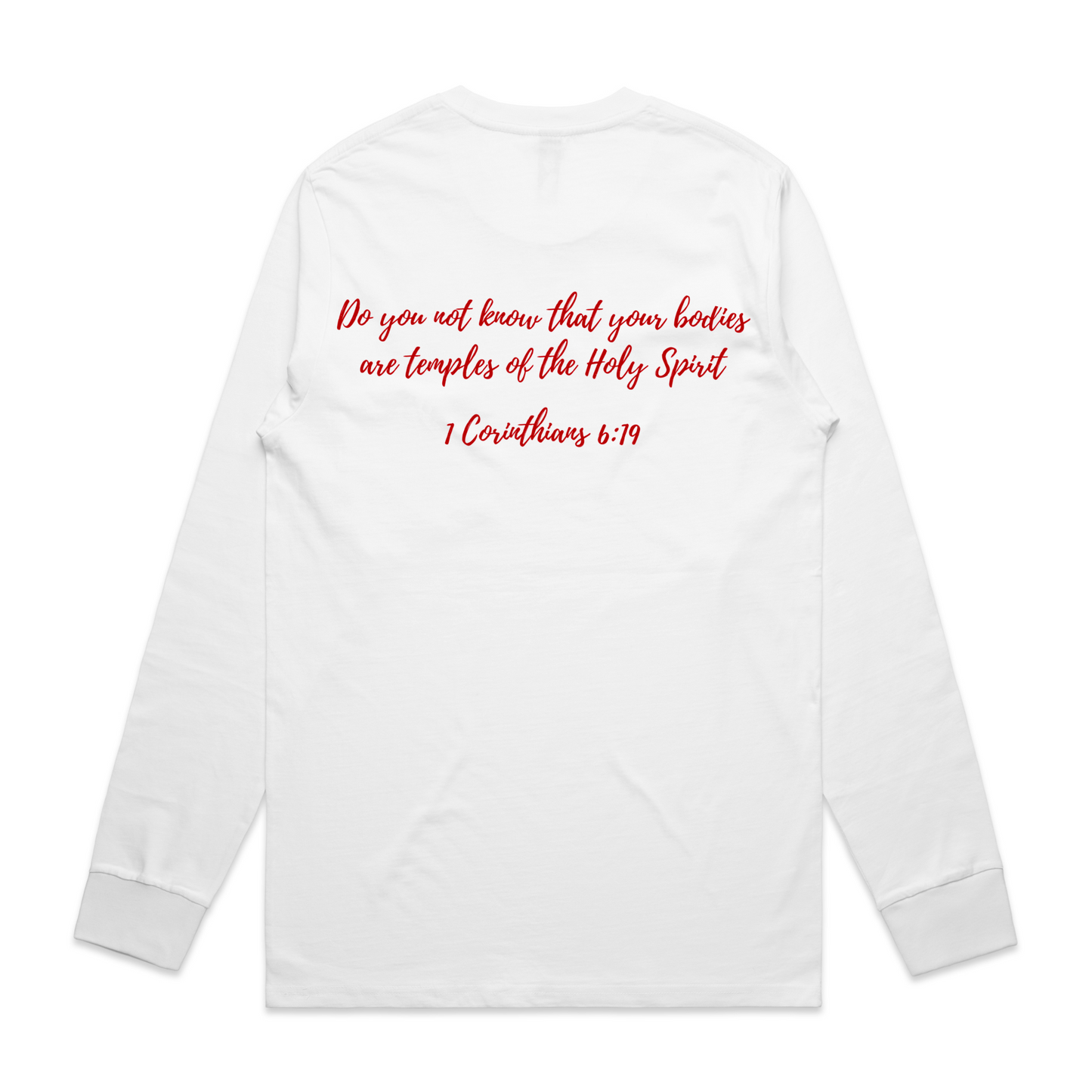 Holy Temple Long Sleeve Tee (Wht/Red)