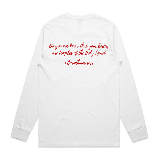 Holy Temple Long Sleeve Tee (Wht/Red)